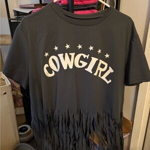 Cowgirl Fringe T-Shirt - Gray